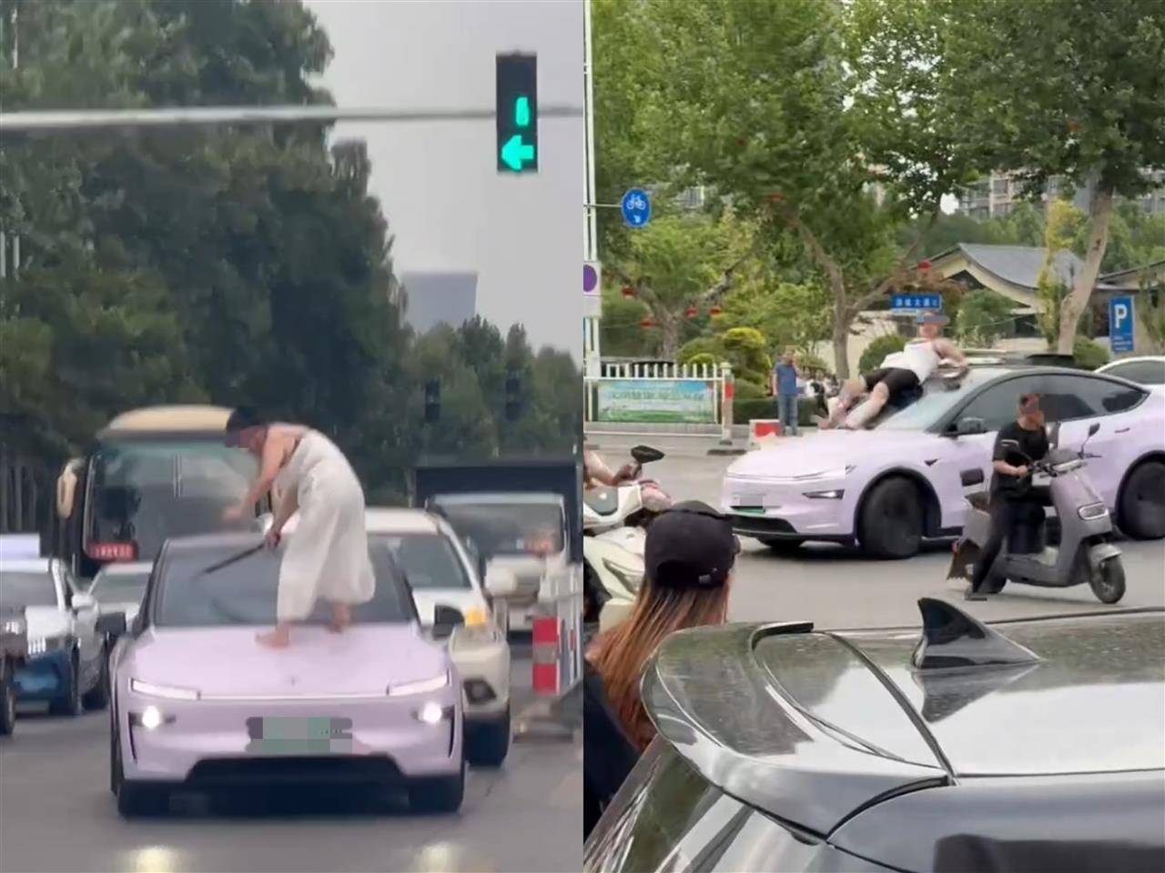 welcome皇冠注册_女子持械当街打砸多辆轿车welcome皇冠注册，被顶在挡风玻璃上前行，当地：女子当场被控制，警方介入调查