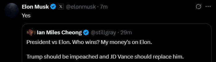 皇冠信用网账号_马斯克公开表态：特朗普应该被弹劾