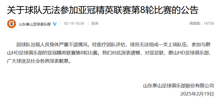 皇冠信用开户申请_重罚皇冠信用开户申请!山东泰山被禁止参加亚足联赛事2个赛季 罚款5万美元