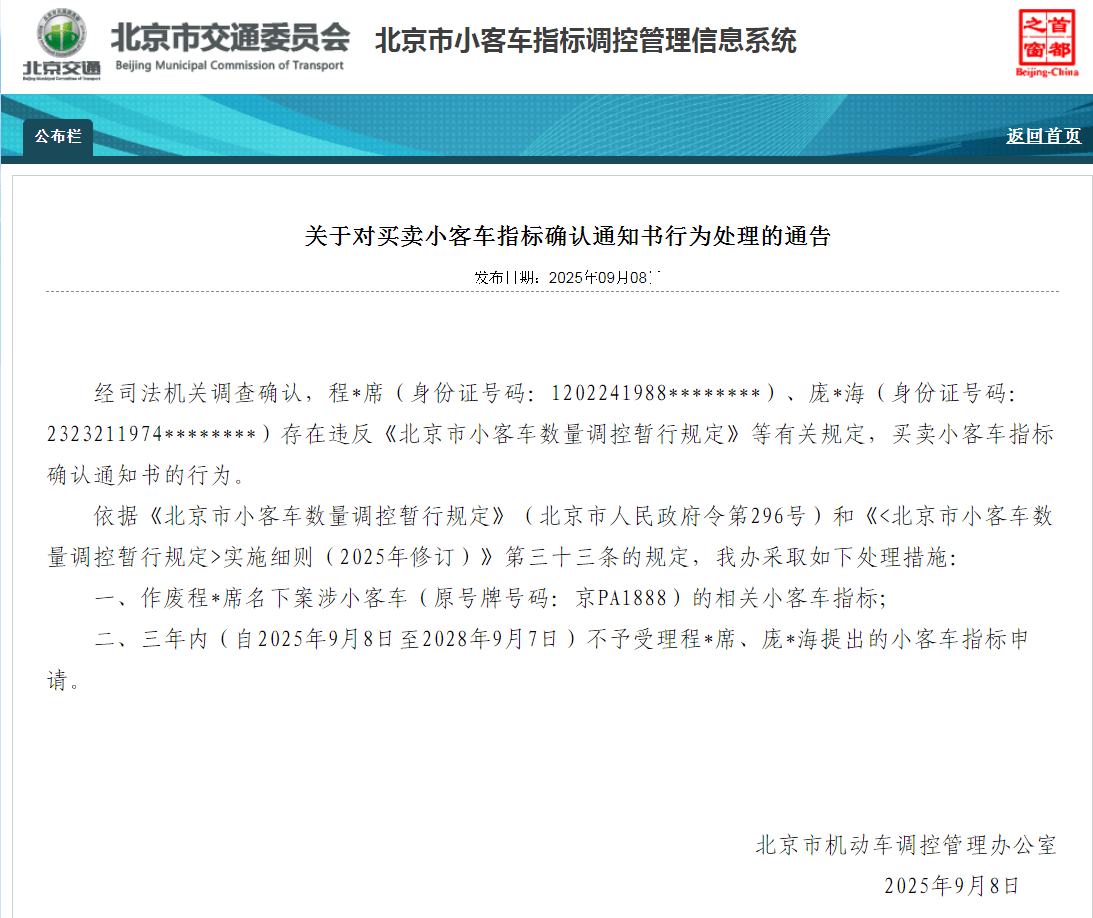 皇冠信用网注册_北京：违规买卖小客车指标确认通知书 6人被处理